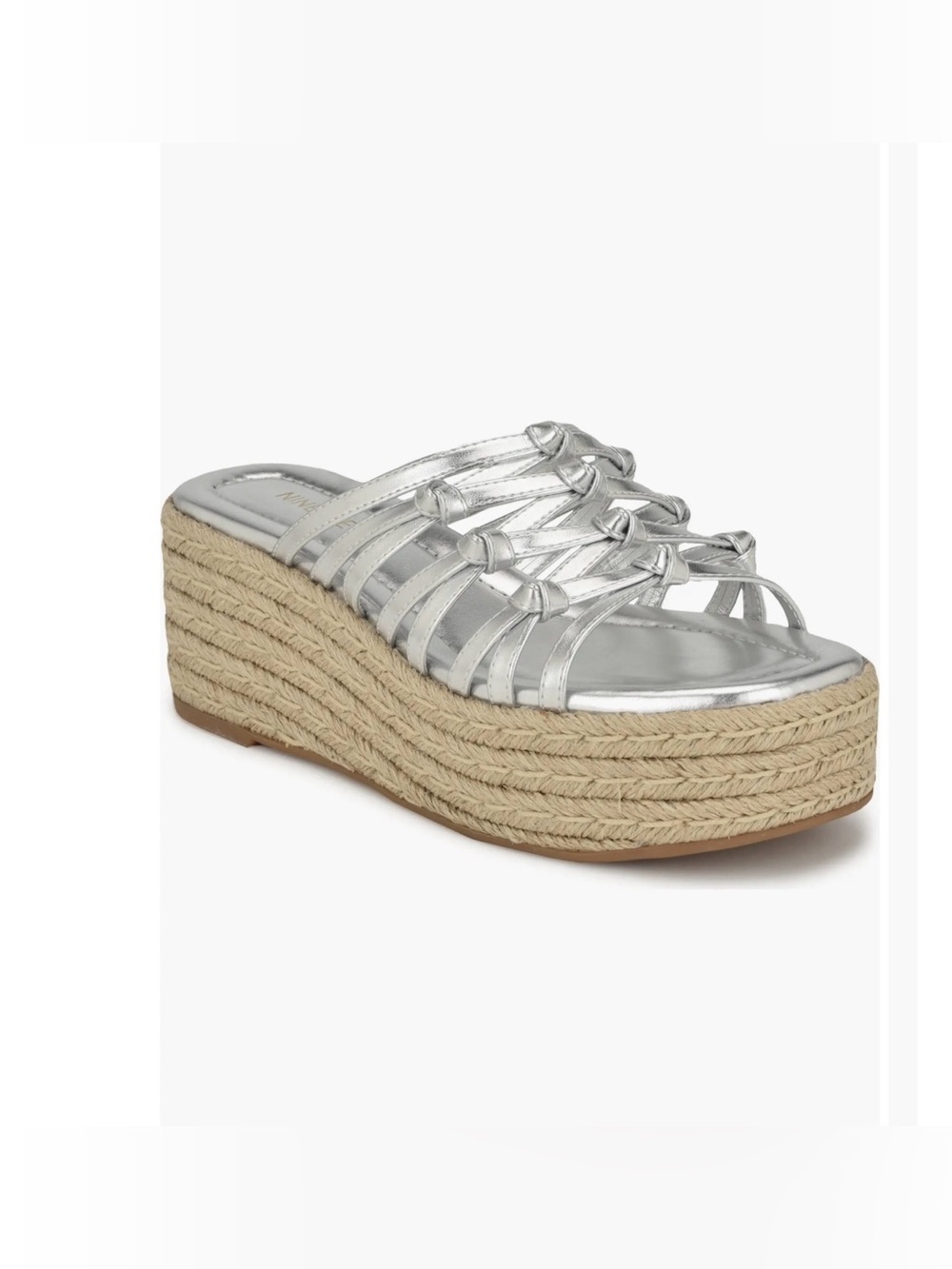 Nine West Cristy Metallic Silver Woven-Strap Espadrille Wedge Sandal size 6